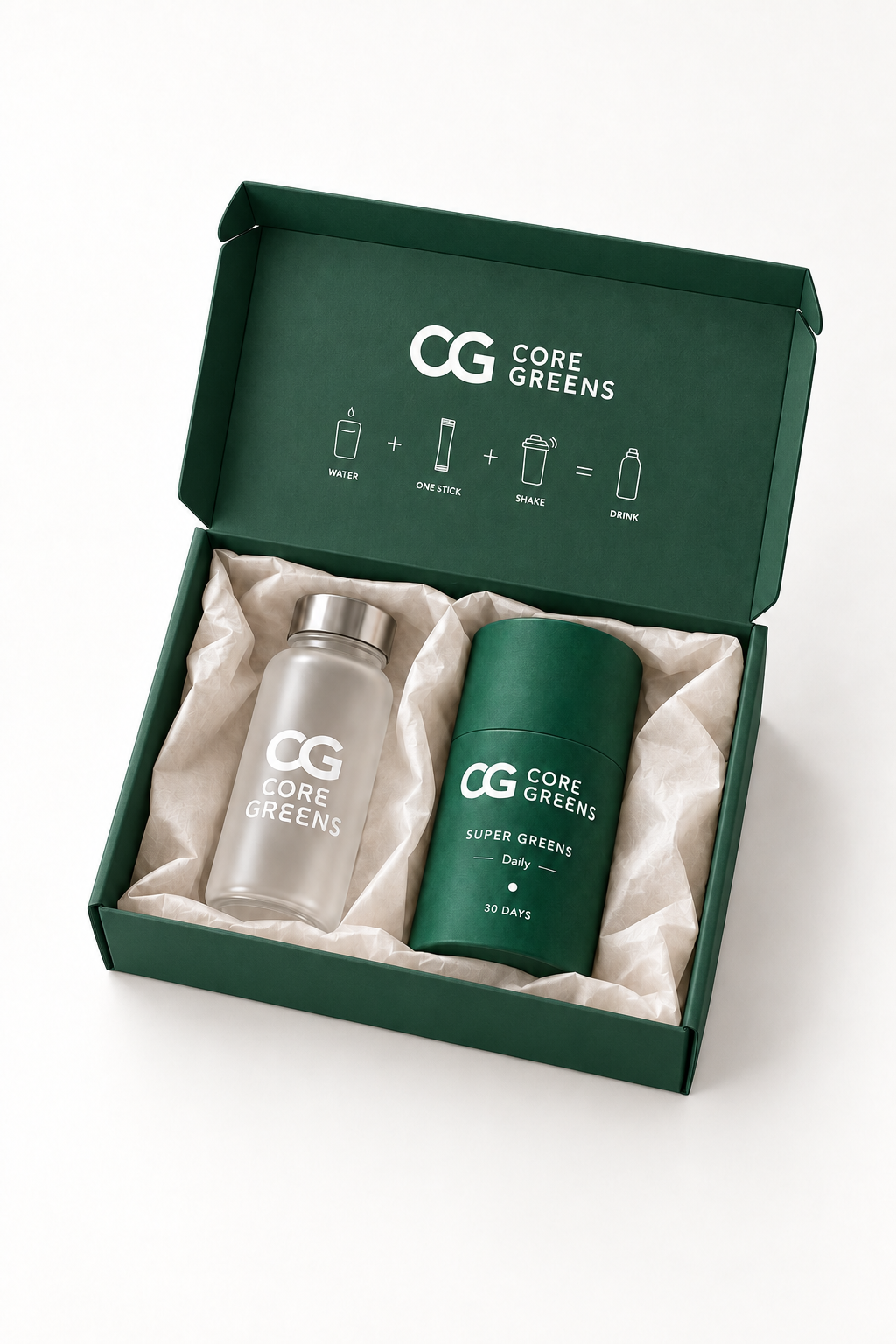 COREGREENSの抹茶グリーンズとシェイクボトル